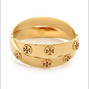 Tory Burch Metal Logo Double Wrap Bracelet Gold